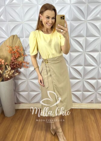 Saia Porsha Em Alfaiataria Marrant - Bege - Milla Chic