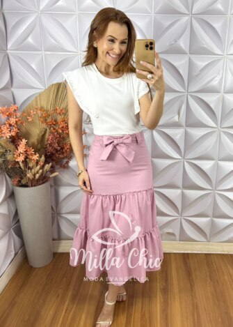 Saia Samira Em Linho - Crú - Milla Chic