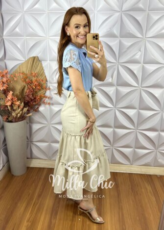 Saia Samira Em Linho - Crú - Milla Chic