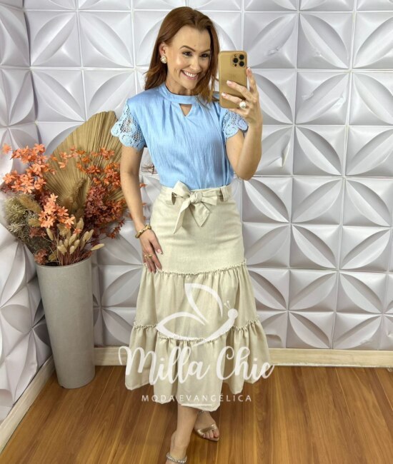 Saia Samira Em Linho - Crú - Milla Chic