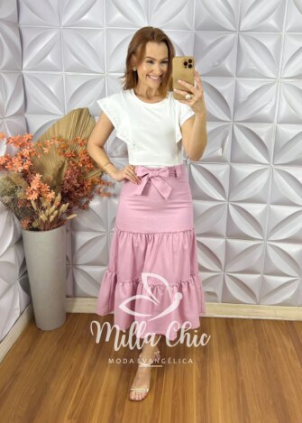Saia Samira Em Linho - Crú - Milla Chic