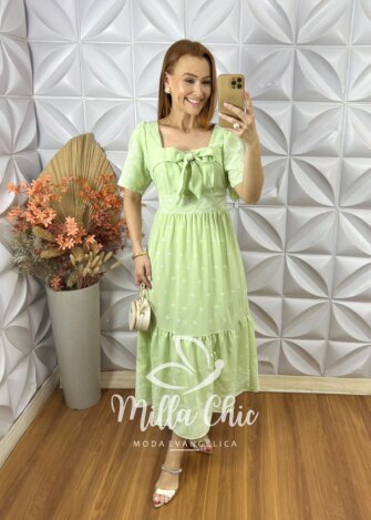 Vestido Amália Com Laço - Verde Lima - Milla Chic