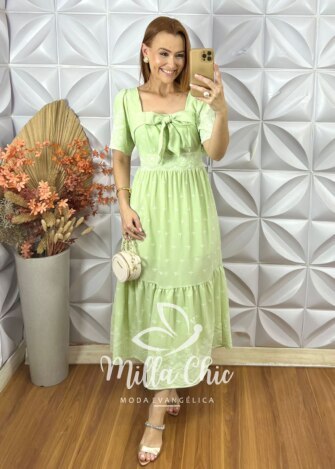 Vestido Amália Com Laço - Verde Lima - Milla Chic