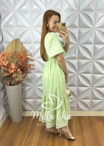 Vestido Amália Com Laço - Verde Lima - Milla Chic