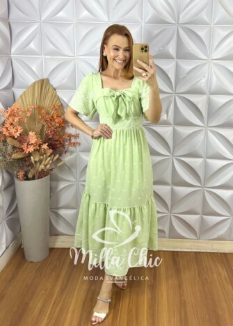Vestido Amália Com Laço - Verde Lima - Milla Chic