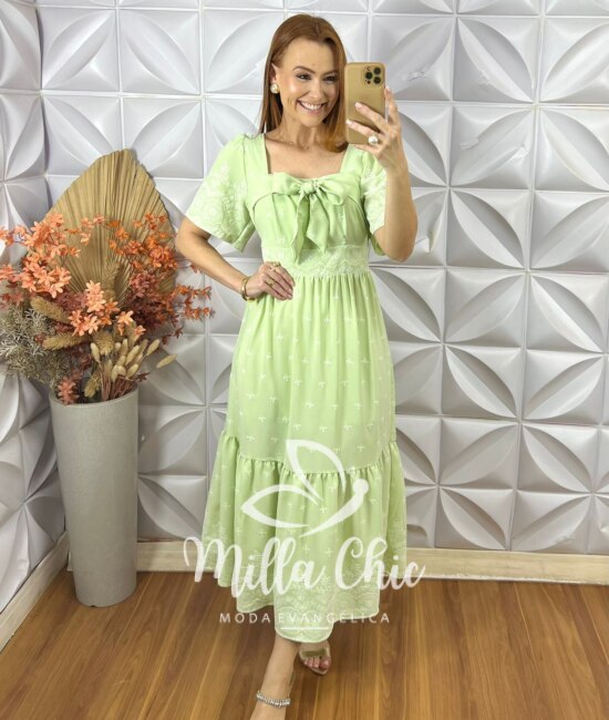 Vestido Amália Com Laço - Verde Lima - Milla Chic