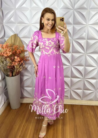 Vestido Adriana Bordado - Rosa - Milla Chic