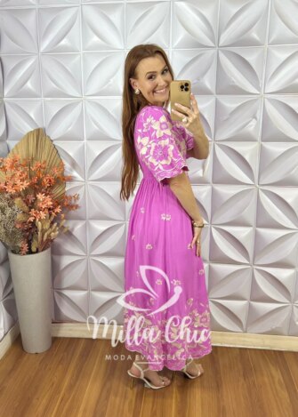 Vestido Adriana Bordado - Rosa - Milla Chic