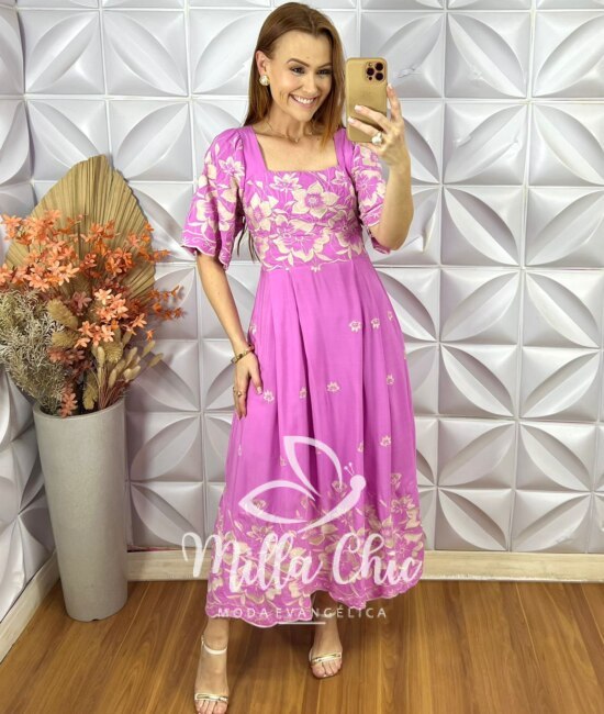 Vestido Adriana Bordado - Rosa - Milla Chic