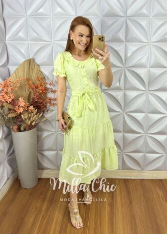 Vestido Adriane Em Viscose Acetinada - Azul Baby - Milla Chic