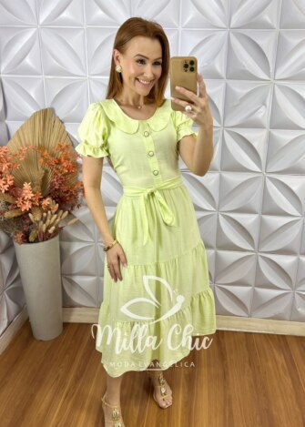 Vestido Adriane Em Viscose Acetinada - Azul Baby - Milla Chic