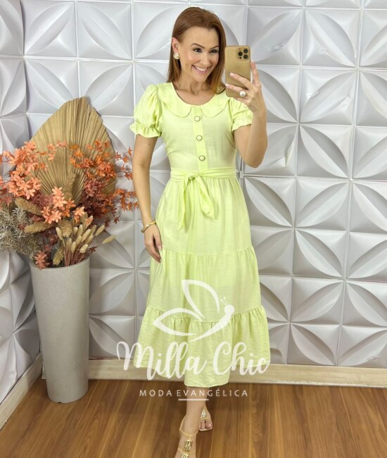 Vestido Adriane Em Viscose Acetinada - Azul Baby - Milla Chic
