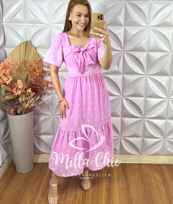 Vestido Amália Com Laço - Rosa Babalú - Milla Chic