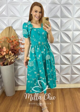 Vestido Amira Em Bordado Cordône - Jade - Milla Chic
