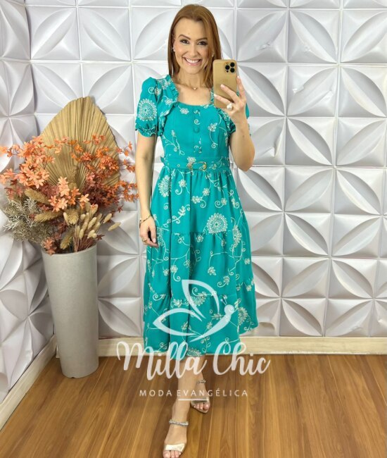 Vestido Amira Em Bordado Cordône - Jade - Milla Chic