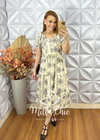 Vestido Amira Em Bordado Cordône - Jade - Milla Chic