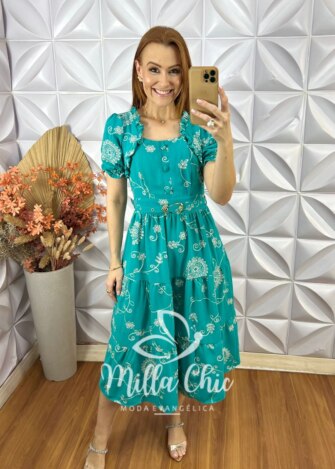 Vestido Amira Em Bordado Cordône - Jade - Milla Chic