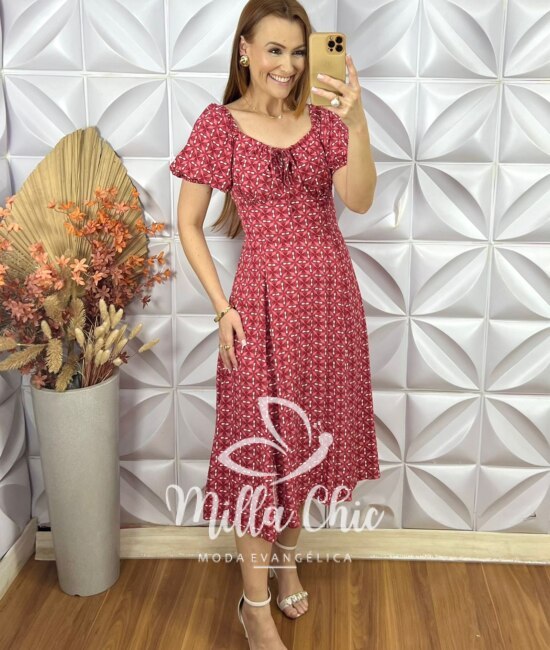 Vestido Camponesa Em Viscolinho - Vermelho Coral - Milla Chic