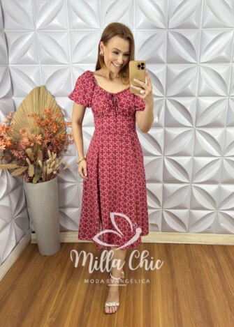 Vestido Camponesa Em Viscolinho - Vermelho Coral - Milla Chic