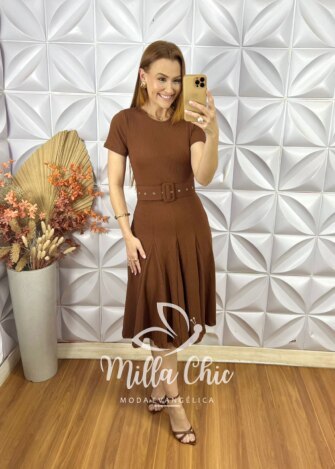 Vestido Cloe Em Anaruga - Marrom - Milla Chic