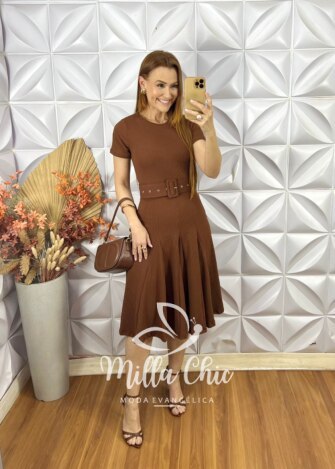 Vestido Cloe Em Anaruga - Marrom - Milla Chic