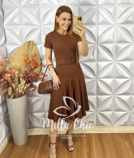 Vestido Cloe Em Anaruga - Marrom - Milla Chic