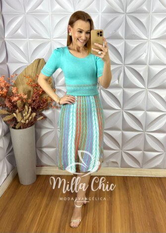 Vestido Darlene Em Tricot Modal - Azul - Milla Chic