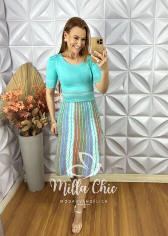 Vestido Darlene Em Tricot Modal - Azul - Milla Chic