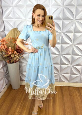 Vestido Eulália Em Lesie Bordada - Rosa Marfim - Milla Chic