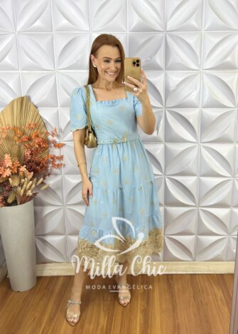 Vestido Eulália Em Lesie Bordada - Rosa Marfim - Milla Chic