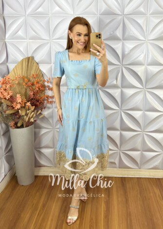 Vestido Eulália Em Lesie Bordada - Rosa Marfim - Milla Chic