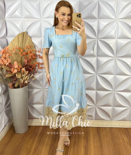 Vestido Eulália Em Lesie Bordada - Rosa Marfim - Milla Chic