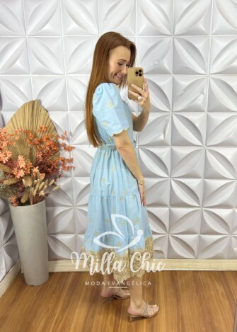 Vestido Eulália Em Lesie Bordada - Rosa Marfim - Milla Chic