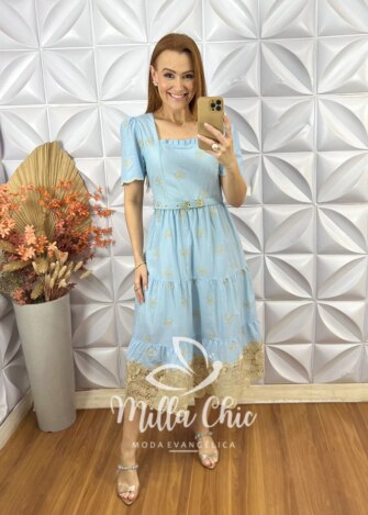 Vestido Eulália Em Lesie Bordada - Rosa Marfim - Milla Chic