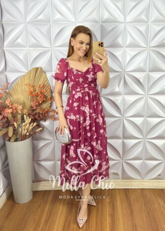 Milla Chic - millachic com br vestido gabriela em chiffon vinho 1 Vestido Gabriela Em Chiffon - Vinho - Milla Chic