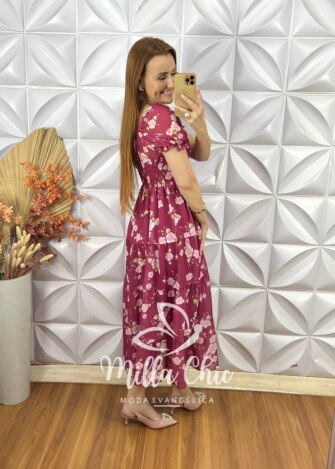 Milla Chic - millachic com br vestido gabriela em chiffon vinho 3 Vestido Gabriela Em Chiffon - Vinho - Milla Chic