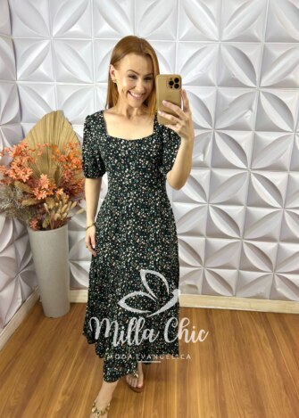 Vestido Tainá em Viscolinho - Preto - Milla Chic