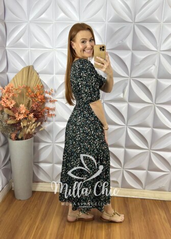 Vestido Tainá em Viscolinho - Preto - Milla Chic