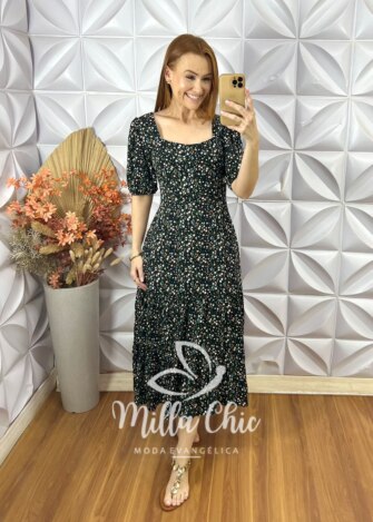 Vestido Tainá em Viscolinho - Preto - Milla Chic