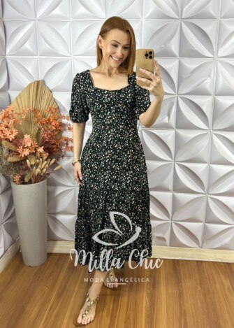 Vestido Tainá em Viscolinho - Preto - Milla Chic