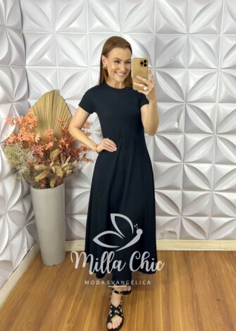 Vestido Irene Em Viscolinho - Preto - Milla Chic