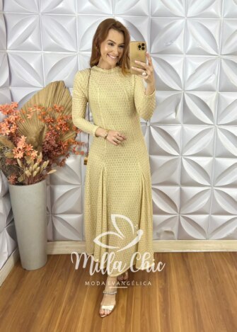 Vestido Julieta Em Renda Crochet - Nude - Milla Chic