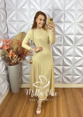 Vestido Julieta Em Renda Crochet - Nude - Milla Chic