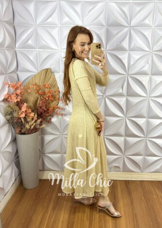 Vestido Julieta Em Renda Crochet - Nude - Milla Chic