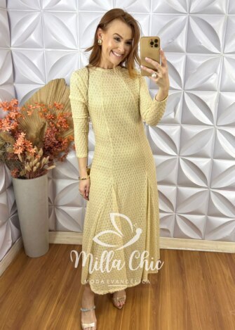 Vestido Julieta Em Renda Crochet - Nude - Milla Chic