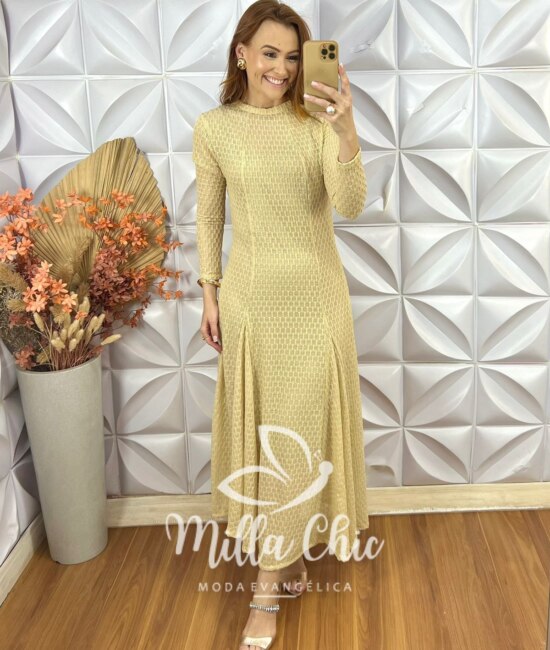 Vestido Julieta Em Renda Crochet - Nude - Milla Chic