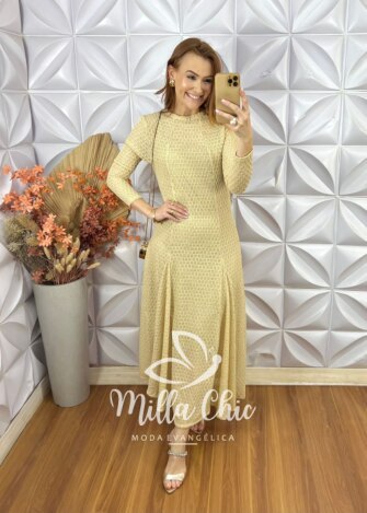 Vestido Julieta Em Renda Crochet - Nude - Milla Chic