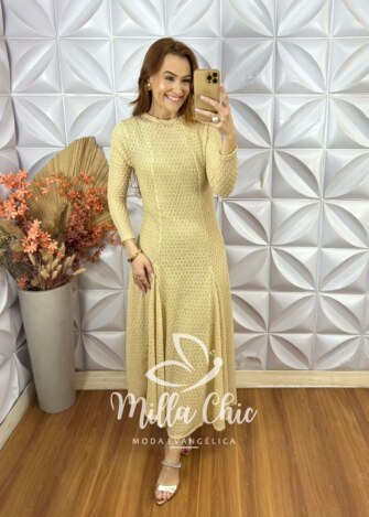 Vestido Julieta Em Renda Crochet - Nude - Milla Chic