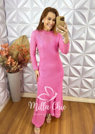 Milla Chic - millachic com br vestido julieta em renda crochet rosa 1 Vestido Julieta Em Renda Crochet - Rosa - Milla Chic