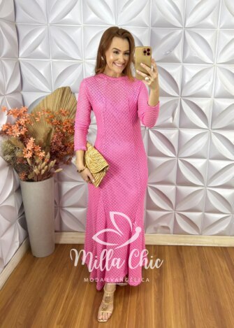 Milla Chic - millachic com br vestido julieta em renda crochet rosa Vestido Julieta Em Renda Crochet - Rosa - Milla Chic